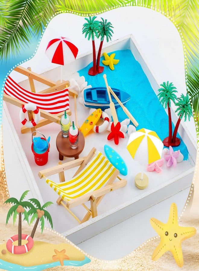 Minatee 25 Pcs Beach Miniature Dollhouse Decoration, Umbrella Palm Chair Miniature Toys Garden Dollhouse Outdoor Accessories Beach Decorations for DIY Garden Plant Pool(Red, Yellow) - Image 4